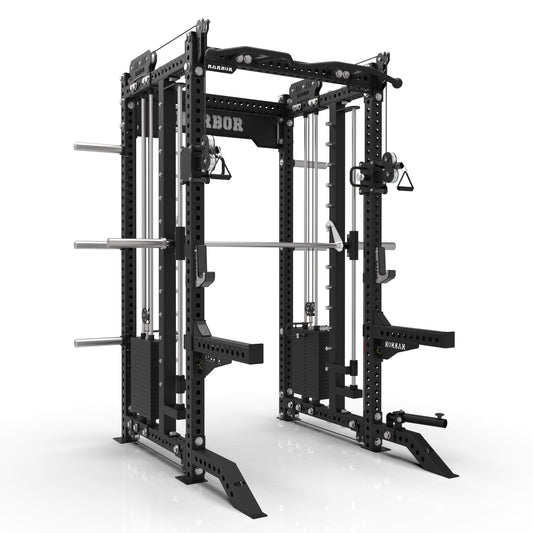 The Harbor HH80 V2 Elite Half Rack & Smith Machine Trainer with Dual 200lb Weight Stacks