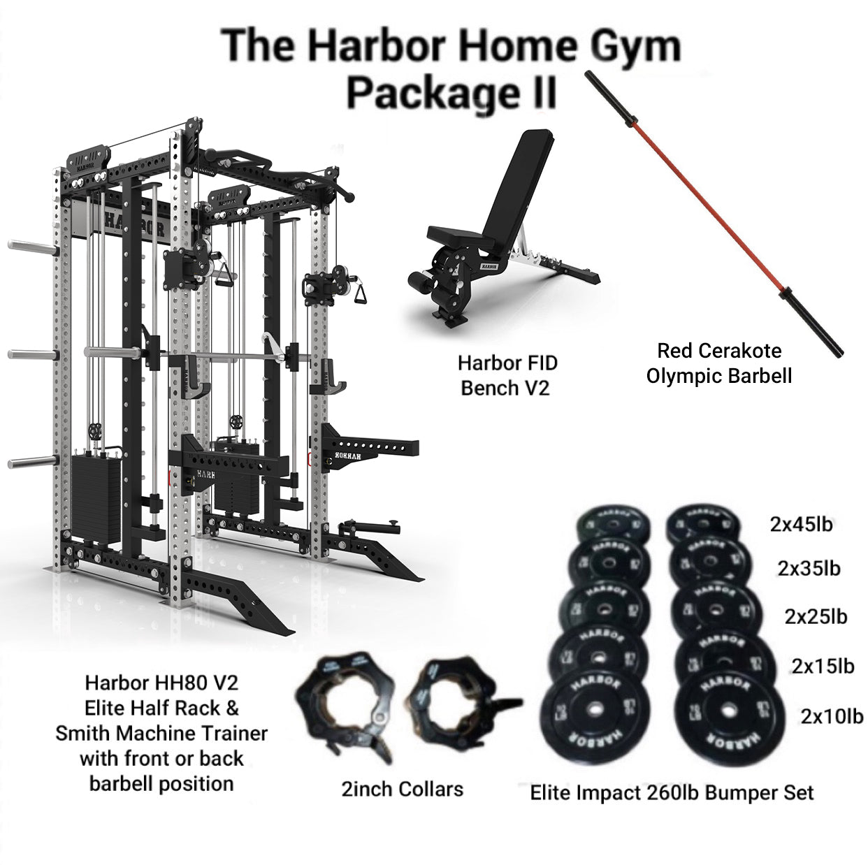 The Harbor Home Gym Package 2 with HH80 V2 Half Rack Trainer & Smith Machine