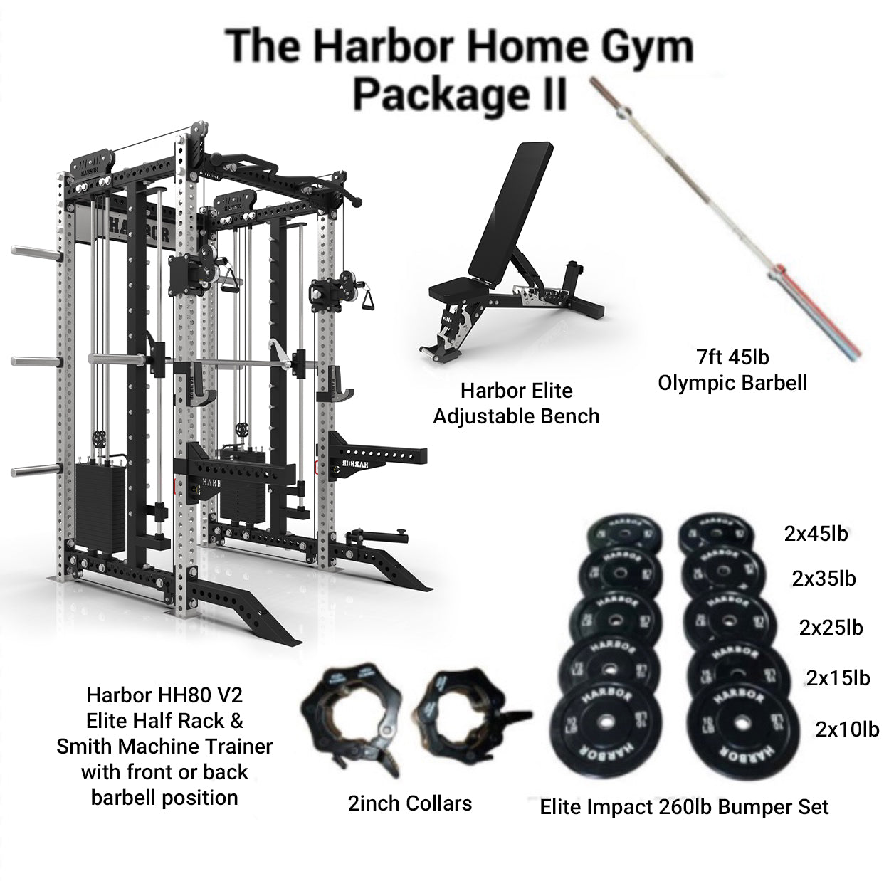 The Harbor Home Gym Package 2 with HH80 V2 Half Rack Trainer & Smith Machine