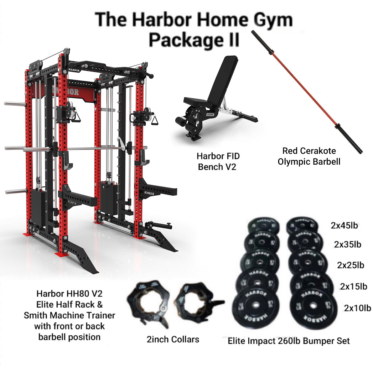 The Harbor Home Gym Package 2 with HH80 V2 Half Rack Trainer & Smith Machine