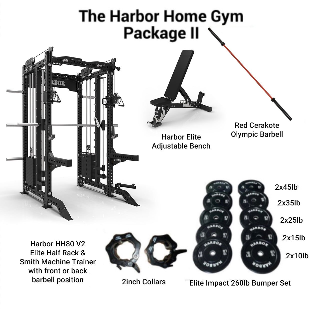 The Harbor Home Gym Package 2 with HH80 V2 Half Rack Trainer & Smith Machine