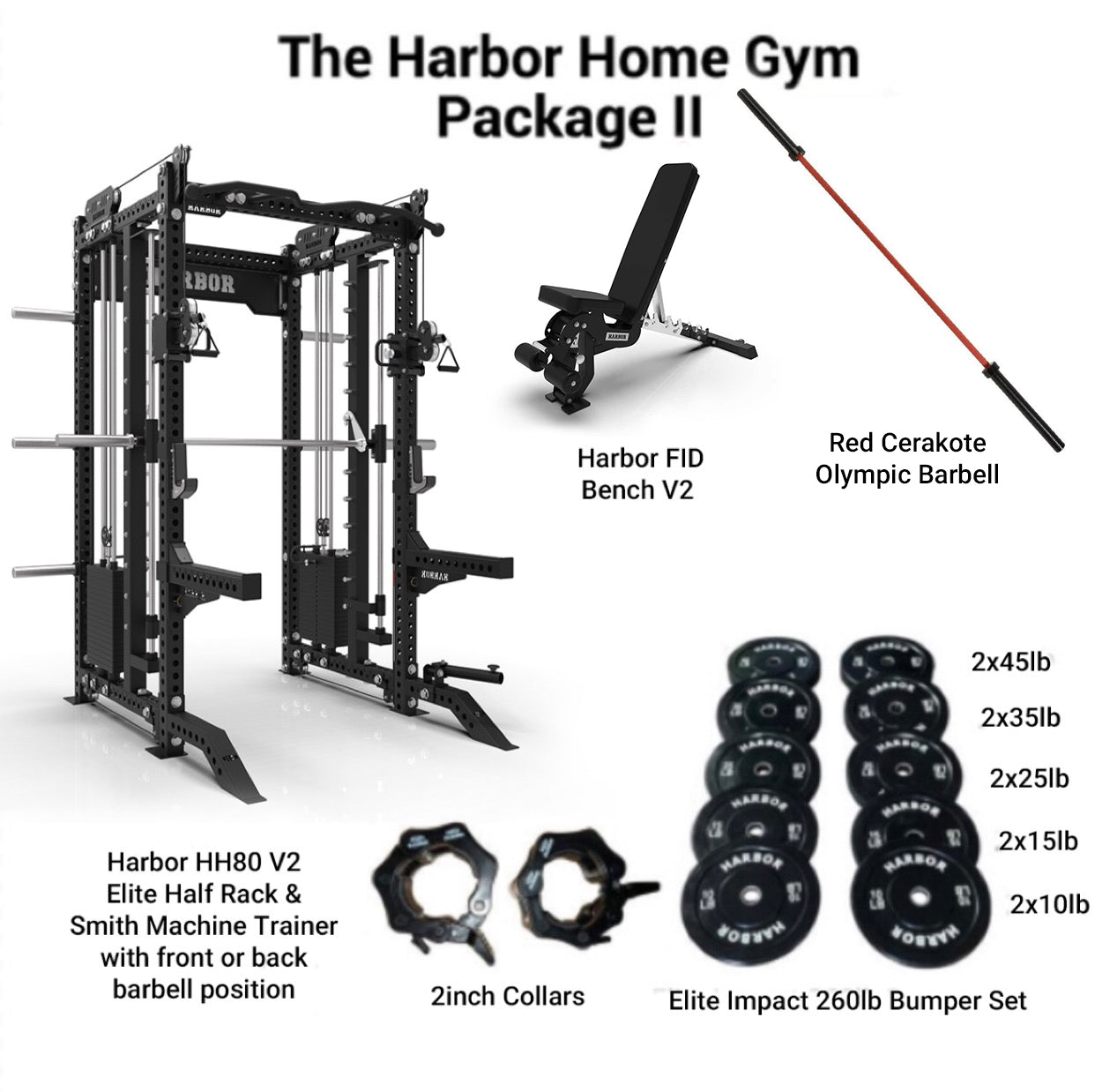 The Harbor Home Gym Package 2 with HH80 V2 Half Rack Trainer & Smith Machine
