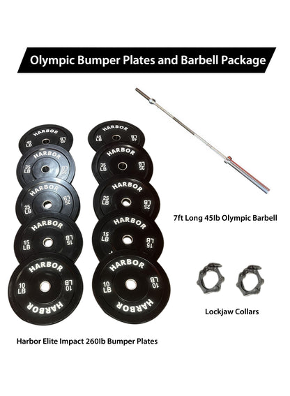 Home Gym Package: 260lb set + 1 Olympic Barbell and lockjaw collars