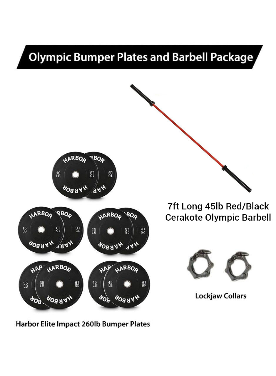 Home Gym Package: 260lb set + 1 Cerakote Olympic Barbell & 2-inch Lockjaw Collars