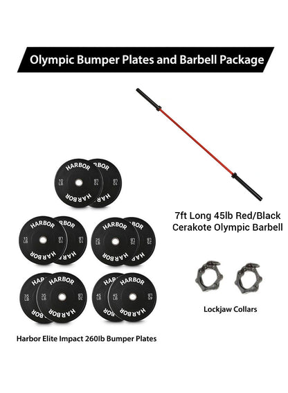 Home Gym Package: 260lb set + 1 Cerakote Olympic Barbell & 2-inch Lockjaw Collars