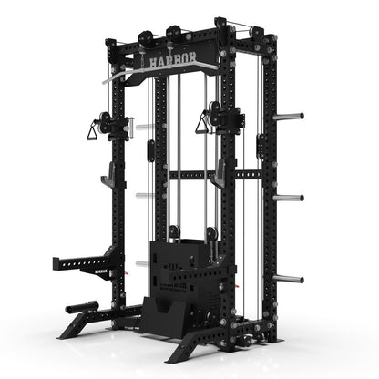 The Harbor HH81 V2 Elite Half Rack Trainer with dual 200lb weight stacks