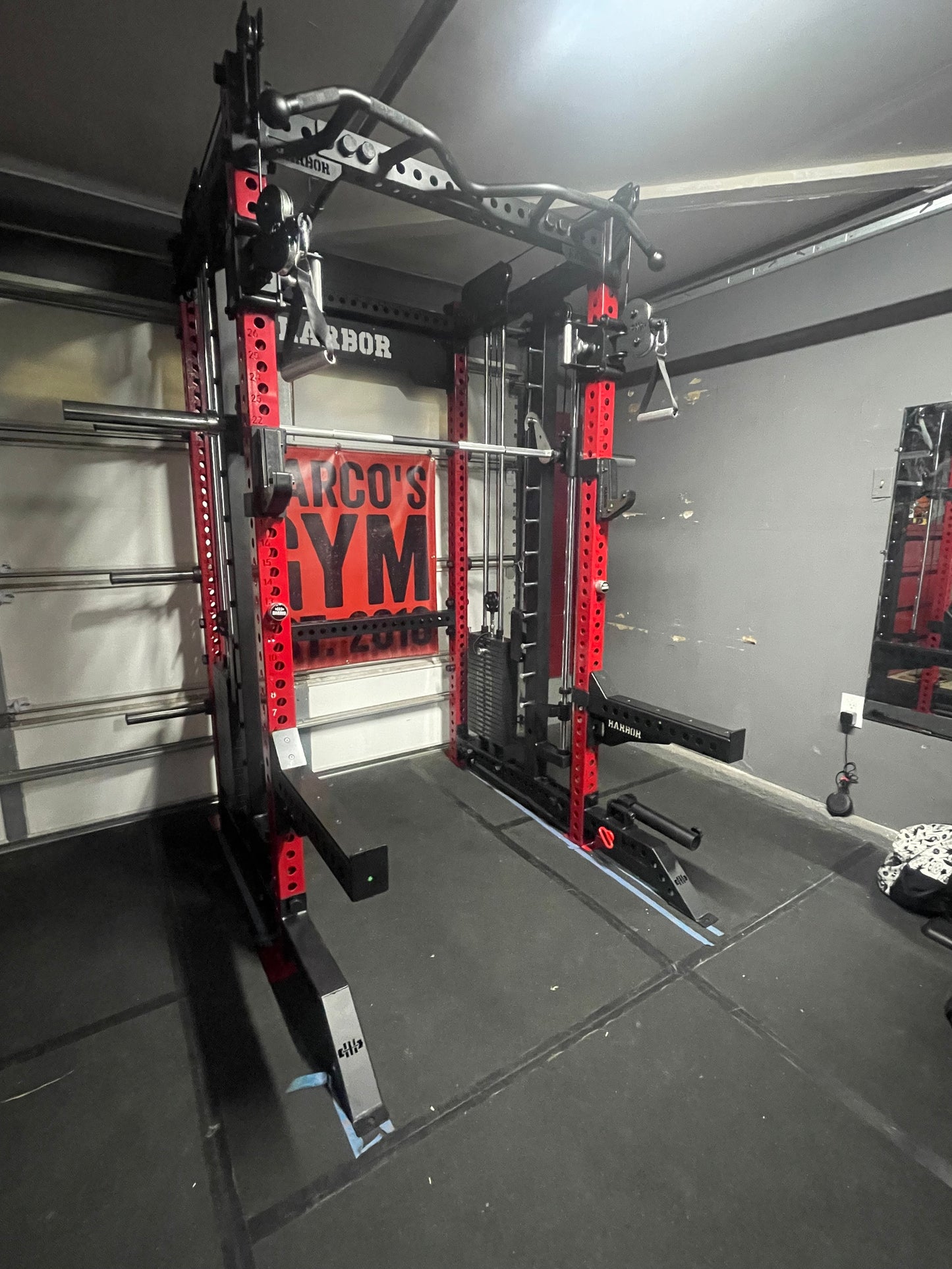 The Harbor HH80 V2 Elite Half Rack & Smith Machine Trainer with Dual 200lb Weight Stacks