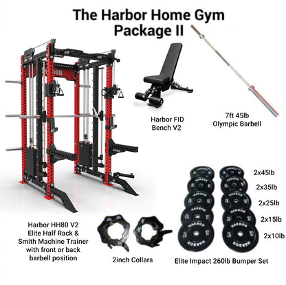 The Harbor Home Gym Package 2 with HH80 V2 Half Rack Trainer & Smith Machine