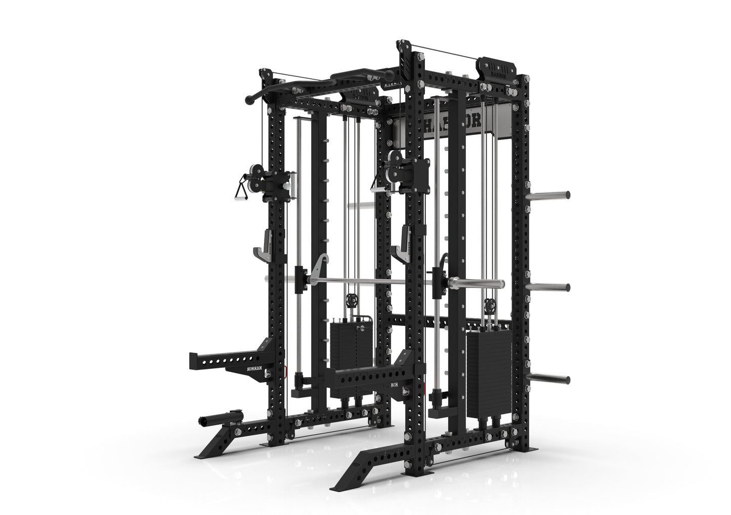 The Harbor HH80 V2 Elite Half Rack & Smith Machine Trainer with Dual 200lb Weight Stacks