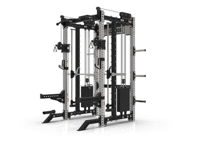 The Harbor HH80 V2 Elite Half Rack & Smith Machine Trainer with Dual 200lb Weight Stacks