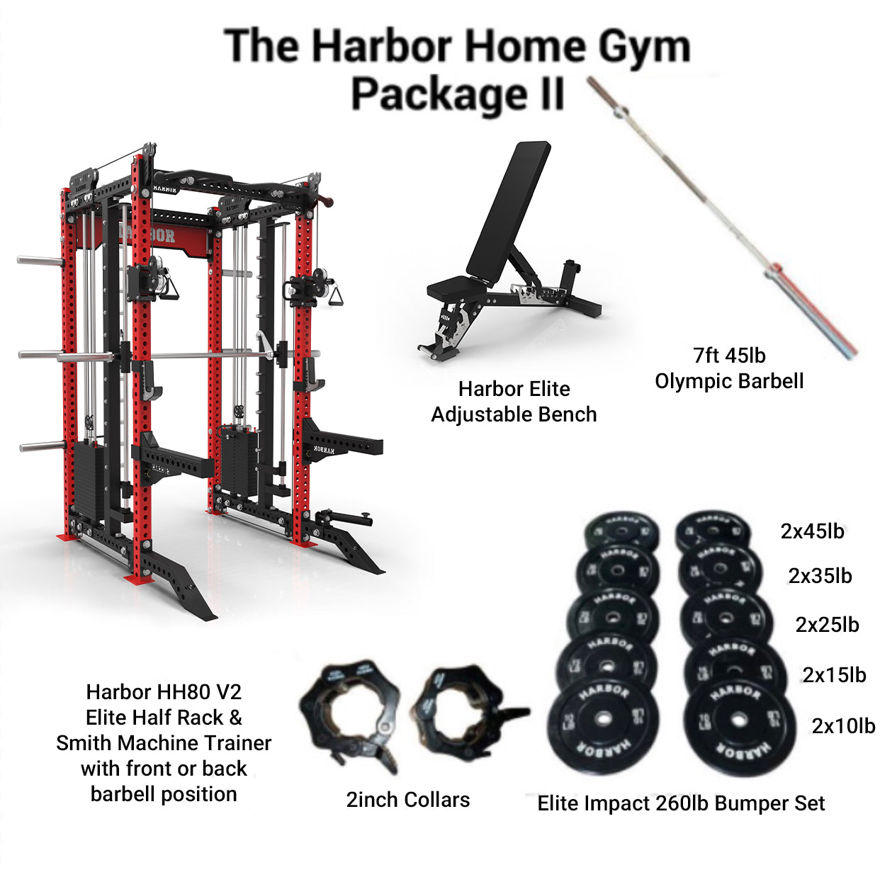 The Harbor Home Gym Package 2 with HH80 V2 Half Rack Trainer & Smith Machine