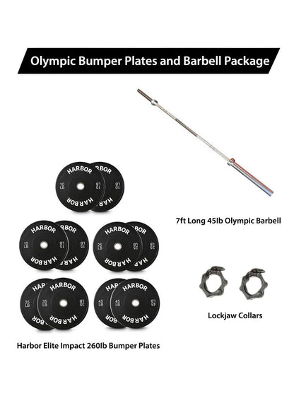 Home Gym Package: 260lb set + 1 Olympic Barbell and lockjaw collars