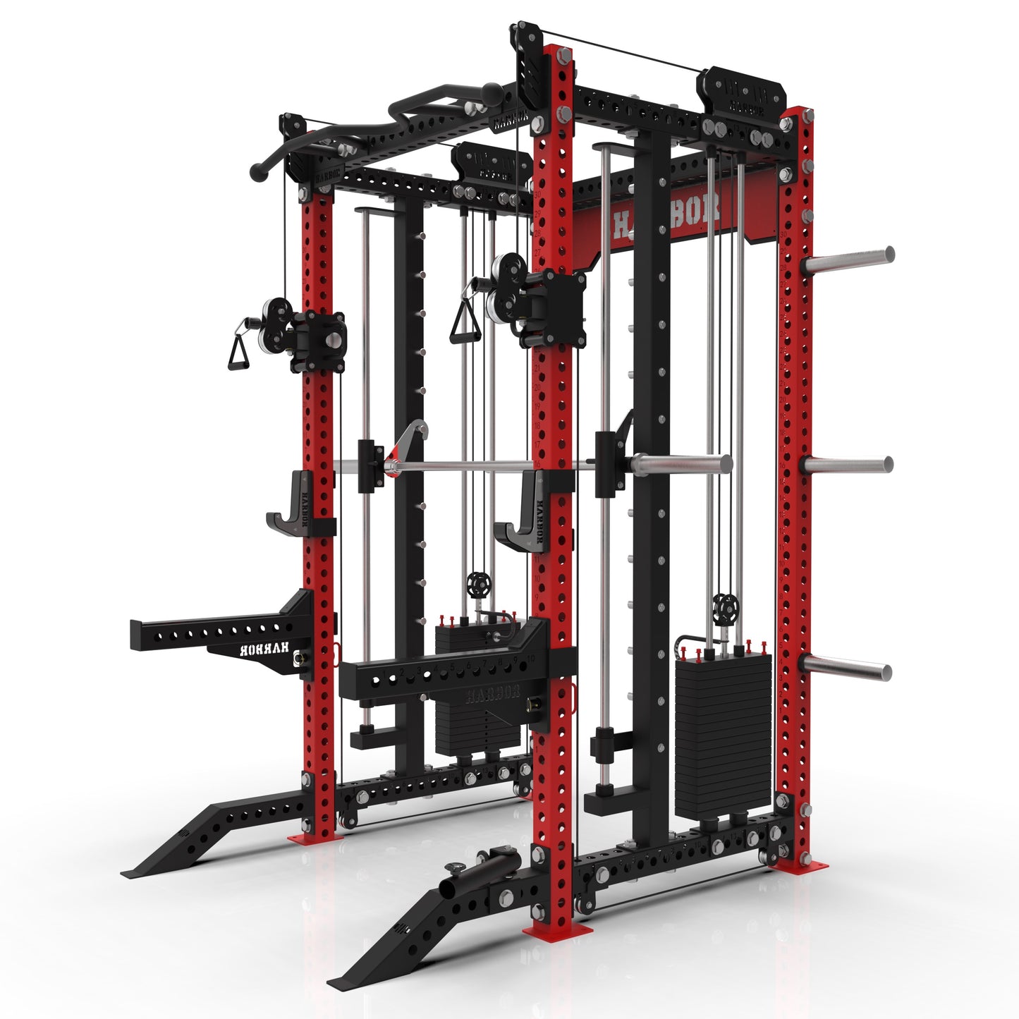 The Harbor HH80 V2 Elite Half Rack & Smith Machine Trainer with Dual 200lb Weight Stacks