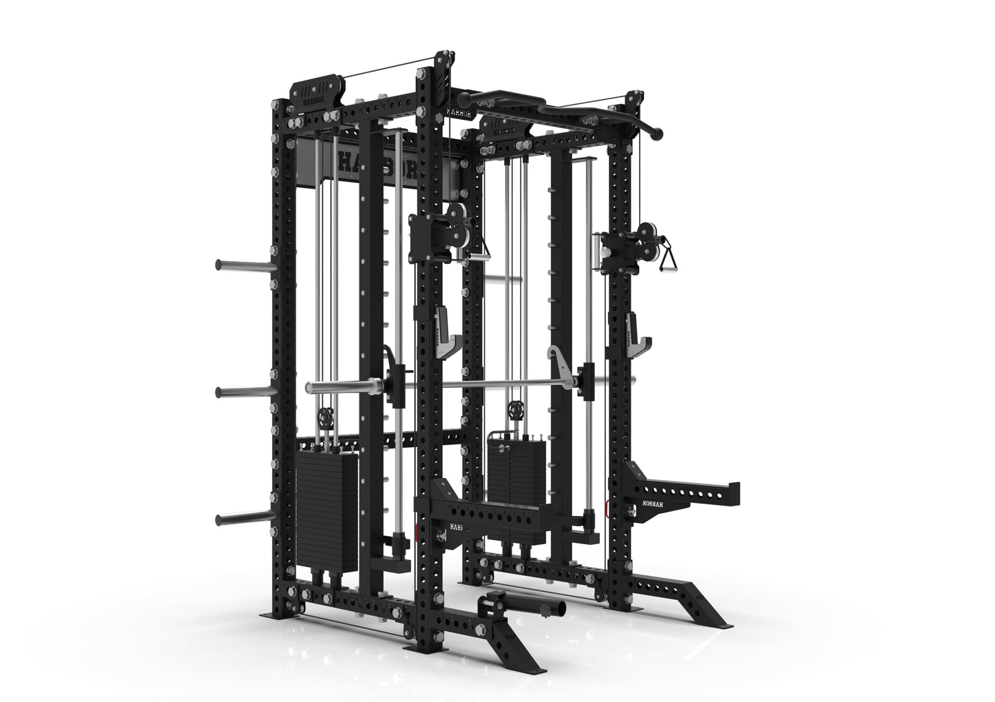 The Harbor HH80 V2 Elite Half Rack & Smith Machine Trainer with Dual 200lb Weight Stacks