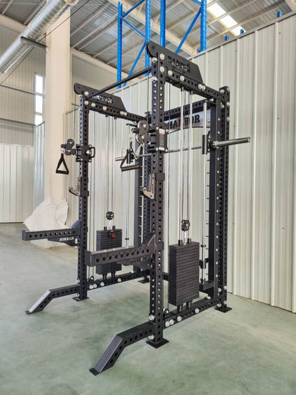 The Harbor HH80 V1 Elite Half Rack & Smith Machine Trainer with Dual 200lb Weight Stacks