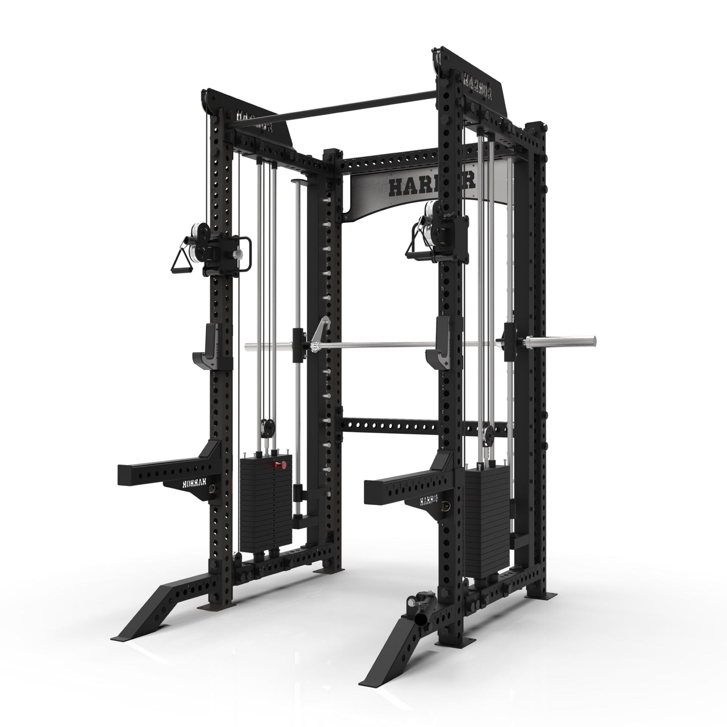 The Harbor HH80 V1 Elite Half Rack & Smith Machine Trainer with Dual 200lb Weight Stacks