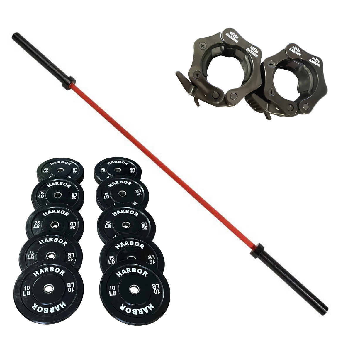 Home Gym Package: 260lb set + 1 Cerakote Olympic Barbell and lockjaw collars